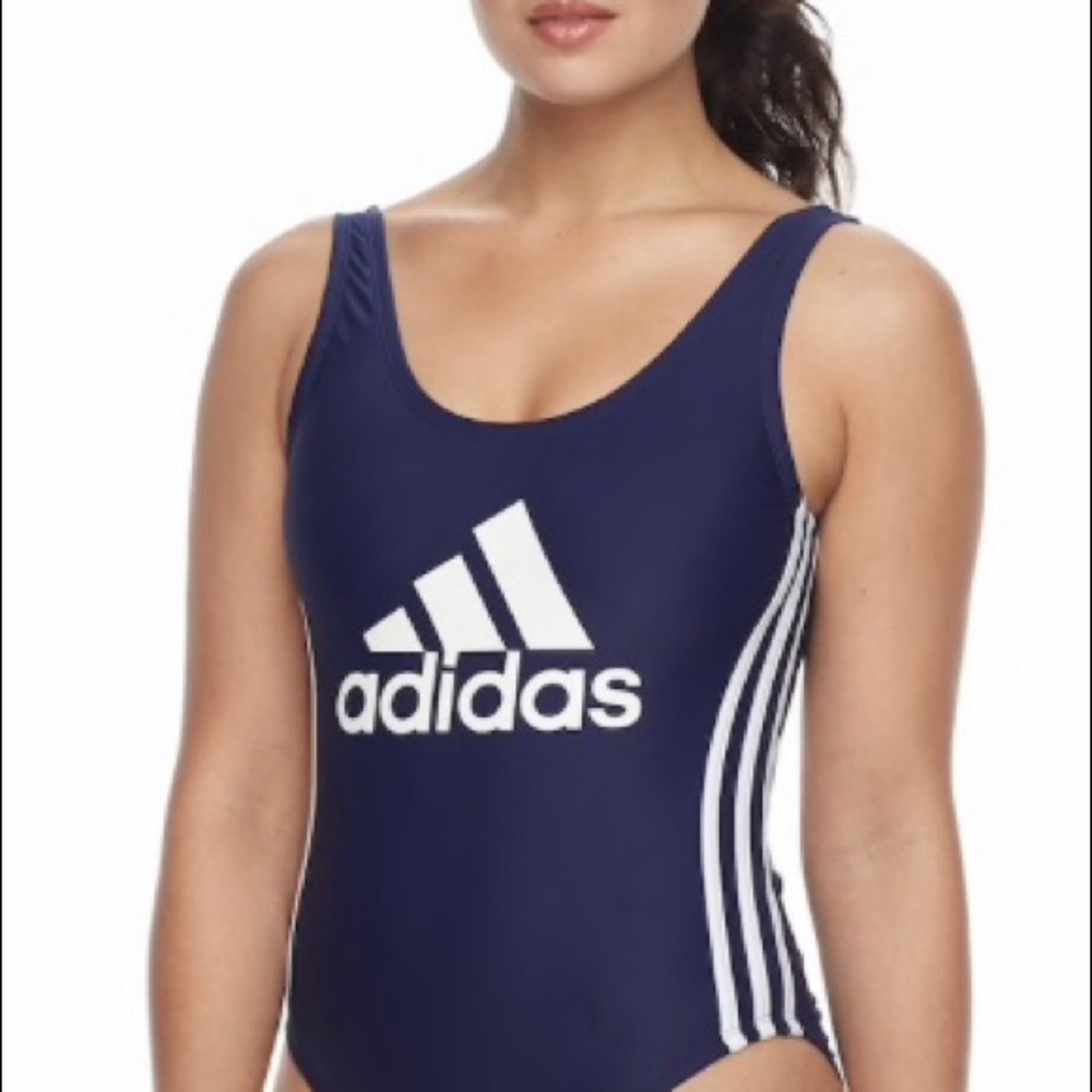 Women’s adidas core solid logo one piece swim suit